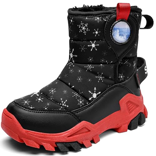 HSNA Winterstiefel für Kinder Jungen Mädchen Schneestiefel Warmfutter Rutschfeste Größe 29-39(Schwarz und Rot 37 EU) von HSNA
