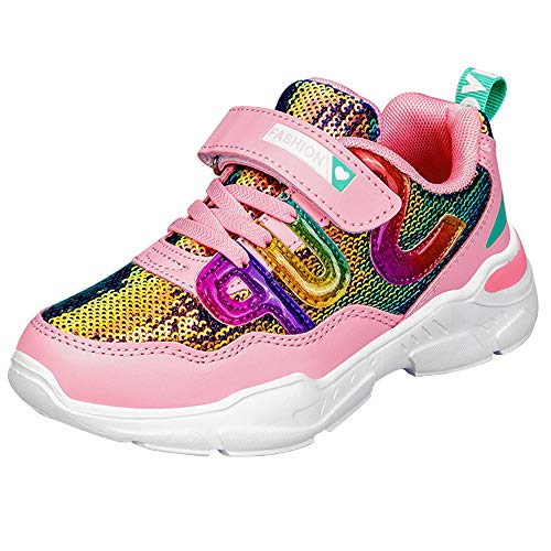 HSNA Mädchen Turnschuhe Sparkle Scales Sneaker Kinderschuhe mit Klettverschluss(a01 Pink 27 EU) von HSNA