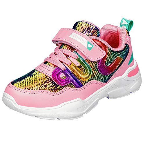 HSNA Mädchen Turnschuhe Glitzer Sneaker Pailletten Kinderschuhe mit Klettverschluss(a01 Pink 33 EU) von HSNA