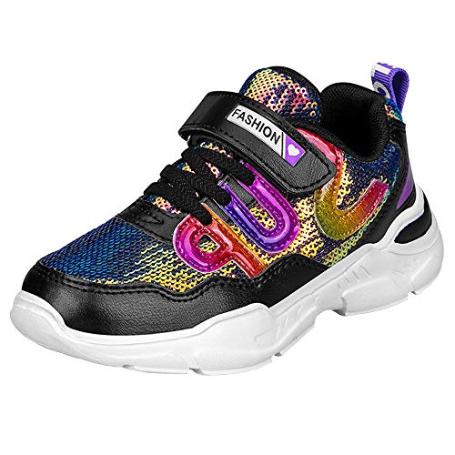 HSNA Mädchen Turnschuhe Glitzer Sneaker Pailletten Kinderschuhe mit Klettverschluss(a01 Schwarz 30 EU) von HSNA