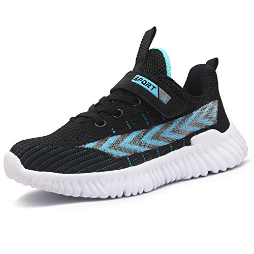 HSNA Unisex-Kinder Sportschuhe Atmungsaktiv Hallenschuhe Freizeit Turnschuhe Klettverschluss Sneaker für Jungen Mädchen(Schwarz und Blau 29) von HSNA