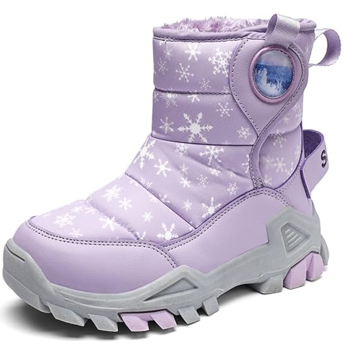 HSNA Winterstiefel für Kinder Jungen Mädchen Schneestiefel Warmfutter Rutschfeste Größe 29-39(Hellviolett 28 EU) von HSNA