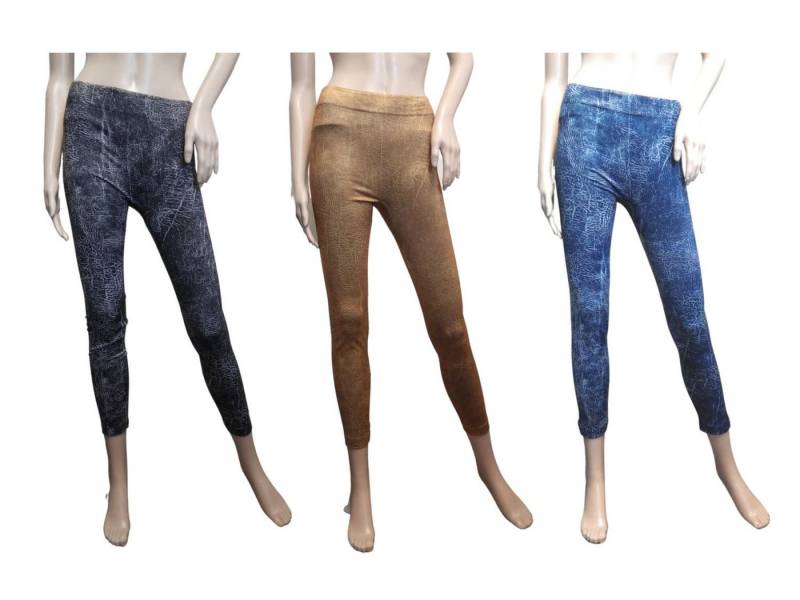 HSP Hanse Shopping GmbH Leggings SMART TEX® Damen Stretch Hose Gr. L 3er-Set Lederprint Slim Leggings von HSP Hanse Shopping GmbH