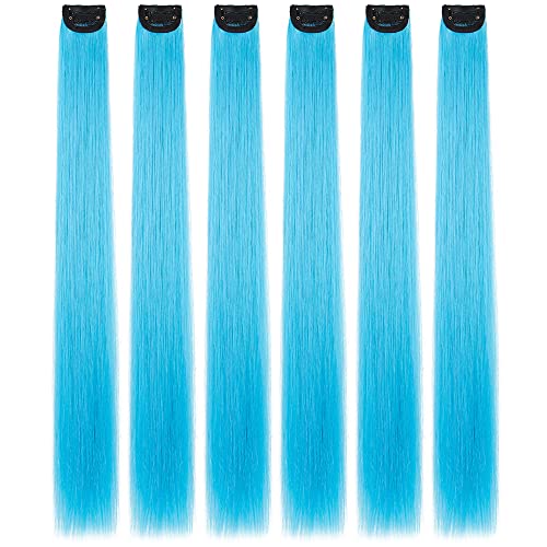 HJPJHTM Haarverlängerungen, blau, 6 Stück, Party-Highlights für Mädchen, 55,9 cm, langes gerades und dickes Kunsthaar HJPJHTM Haarverlängerungen, blau, 6 Stück, Party-Highlights für Mädchen, 55,9 cm, langes gerades und dickes Kunsthaar von HSPJHTM