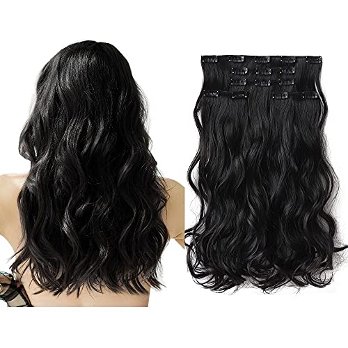 Schwarze Haarverlängerung, Clip-in-Haarverlängerung, Kunsthaar, natürlich, lockig, dick, für Mädchen, 45,7 cm, Braun Schwarze Haarverlängerung, Clip-in-Haarverlängerung, Kunsthaar, natürlich, lockig, dick, für Mädchen, 45,7 cm, Braun von HSPJHTM