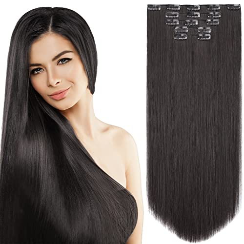 Schwarze Haarverlängerungen mit Clips für Damen, 55,9 cm, synthetisch, lang, glatt, natürlich, dick, für Mädchen, günstig, Dunkelbraun Schwarze Haarverlängerungen mit Clips für Damen, 55,9 cm, synthetisch, lang, glatt, natürlich, dick, für Mädchen, günstig, Dunkelbraun von HSPJHTM