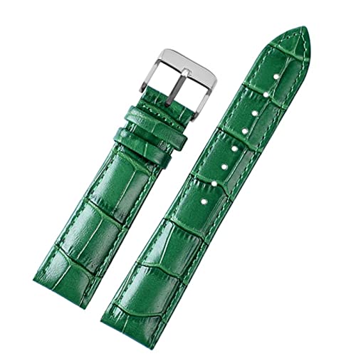 HSPTR 18 mm 20 mm 22 mm hochwertiges Bambusmuster weiche Kuhwahnsinnsgurt Männer Schmetterling Schnallen Strauß Ledergrün Watchband Armband(A silver pin,20mm) von HSPTR