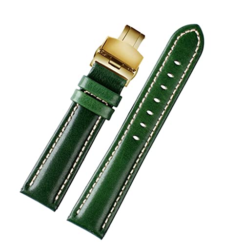 HSPTR 18 mm 20 mm 22 mm hochwertiges Bambusmuster weiche Kuhwahnsinnsgurt Männer Schmetterling Schnallen Strauß Ledergrün Watchband Armband(C golden Folding,20mm) von HSPTR