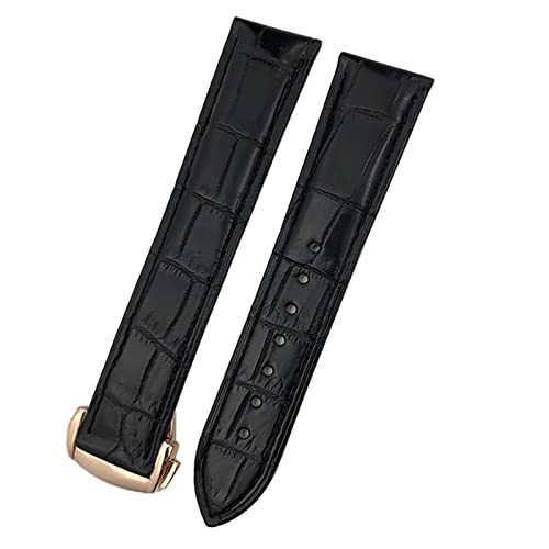 HSPTR 18mm 19mm 20mm 21mm 22mm Krokodil Rindsleder Uhrenarmband für Omega Seamaster 300 Speedmaster DE VILLE AT150 Armband(Black Rose Golden,21mm) von HSPTR