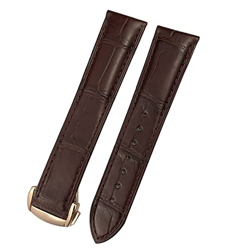 HSPTR 18mm 19mm 20mm 21mm 22mm Krokodil Rindsleder Uhrenarmband für Omega Seamaster 300 Speedmaster DE VILLE AT150 Armband(Brown Rose Golden,19mm) von HSPTR