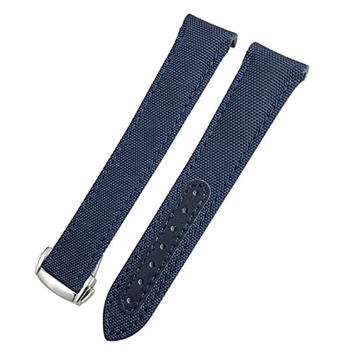 HSPTR 19mm 20mm 21mm Canvas Leder unten Armband für Omega Seamaster 300 Speedmaster AT150 Planet Ocean Nylon Uhrenarmband(Blue Blue,21mm) von HSPTR