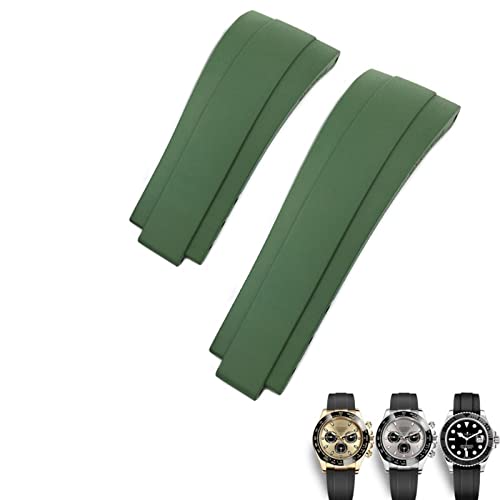 HSPTR 20 mm FKM Fluorkautschuk-Armband für Rolex Daytona Submariner GMT Yacht-Master OYSTERFLEX Schwarz Grün Rot Soft Strap Armband(Green,Without buckle) von HSPTR
