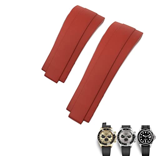 HSPTR 20 mm FKM Fluorkautschuk-Armband für Rolex Daytona Submariner GMT Yacht-Master OYSTERFLEX Schwarz Grün Rot Soft Strap Armband(Red,Matte silver) von HSPTR