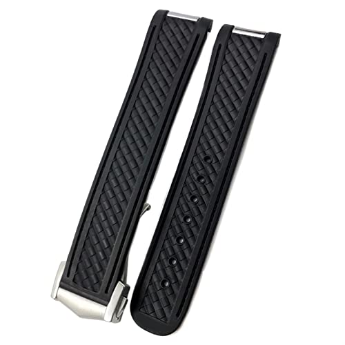 HSPTR 20 mm Gummi-Silikon-Uhrenarmband, passend für Omega Moon Watch Speedmaster AT150 Seamaster 300, Stahlschnalle, Armband, Armbänder, Roségold-Schnalle(Black Black,Black Buckle) von HSPTR