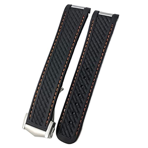 HSPTR 20 mm Gummi-Silikon-Uhrenarmband, passend für Omega Moon Watch Speedmaster AT150 Seamaster 300, Stahlschnalle, Armband, Armbänder, Roségold-Schnalle(Black Orange,Golden Buckle) von HSPTR