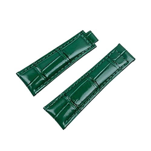 HSPTR 20 mm weiches italienisches Rindsleder-Uhrenarmband, Lederarmband, geeignet für Rolex-Armband Daytona Submariner DEEPSEA GMT OYSTERFLEX-Gürtel(Green,Rose Buckle) von HSPTR