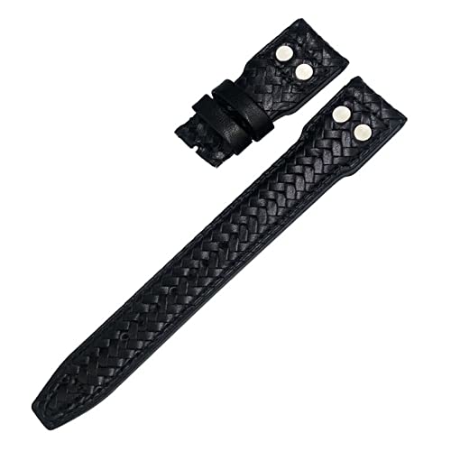 HSPTR 20mm 21mm 22mm Nietengewebtes Echtleder-Uhrenarmband für IWC Big Pilot Portugieser Pilot IW3777 Rindsleder-Uhrenarmband(Black Without Buckle,20mm) von HSPTR