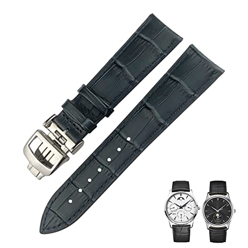 HSPTR 20mm 21mm 22mm Schwarz Braun Blau Echtleder Armband Passend für Jaeger LeCoultre MASTER Rindsleder Uhrenarmband Zubehör(Blue Silver,21mm) von HSPTR