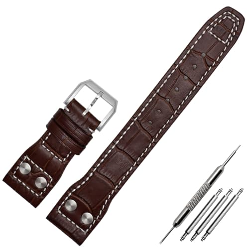 HSPTR 22-mm-Armband aus echtem Leder mit Nylonnieten, passend für IWC SPITFIRE Big Pilot's Watch IW5009, Rindslederarmband(B-Brown silver pin) von HSPTR