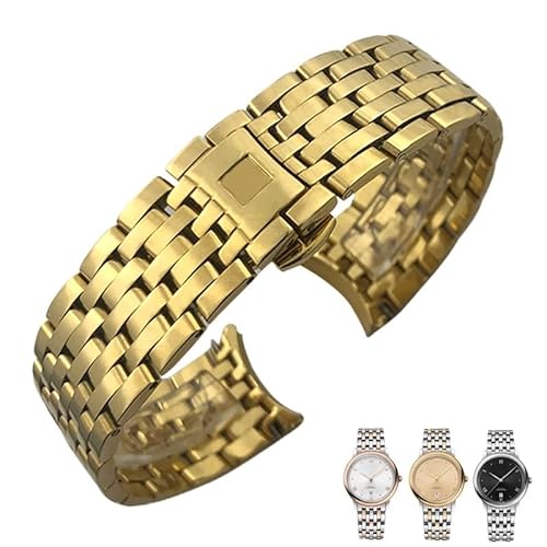 HSPTR 316L Edelstahl-Uhrenarmbänder mit gebogenem Ende für Omega DE VILLE PRESTIGE Orbis Edition Uhrenarmband mit Faltschließe 16 mm, 19 mm, 20 mm(Golden,16mm) von HSPTR