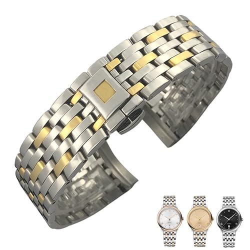 HSPTR 316L Edelstahl-Uhrenarmbänder mit gebogenem Ende für Omega DE VILLE PRESTIGE Orbis Edition Uhrenarmband mit Faltschließe 16 mm, 19 mm, 20 mm(Silver Golden,20mm) von HSPTR