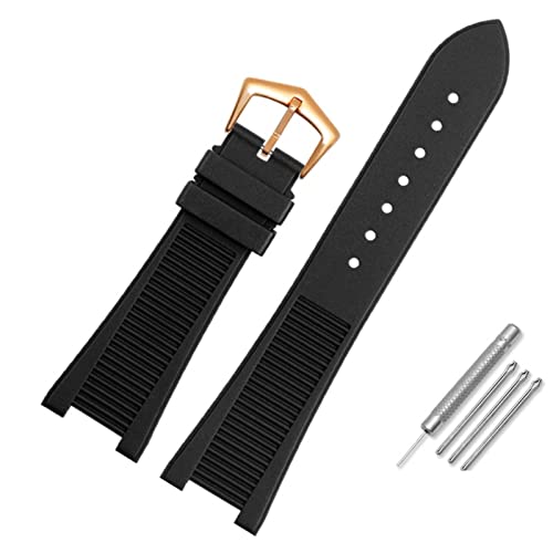 HSPTR Das Zubehör für Uhrenarmbänder ist für die Uhrenkette Patek Philippe 5711 5712G Nautilus mit spezieller Kerbe und Silikonarmband von 24–13 mm geeignet(Black Rose Gold) von HSPTR