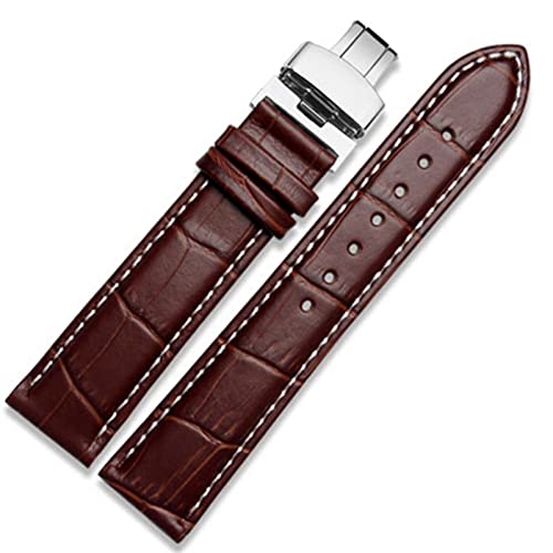 HSPTR Echtes Leder -Uhrband mit Schmetterlingsverschluss Bändern Croco -Armband für Männer Striche 12 13 14 15 16 17 18 19 20 21 22 23 24 mm(Brown white,15mm) von HSPTR