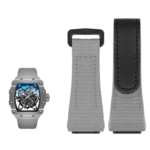 HSPTR Echtes Lederarmband, geeignet für Richard Mille-Nylonarmband, Herren-Schraubendreher RM50/53, Vier- oder Fünf-Stern-Schraubenkopf, 25 mm(Grey black) von HSPTR