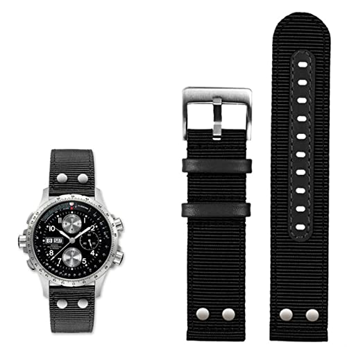 HSPTR Für Hamilton Khaki Aviation Watch H77616533 H70615733 Wachriemenmänner Watchband Beyond Wind Speed ​​Series Nylon Canvas 20mm 22 mm(Black silver Pin) von HSPTR