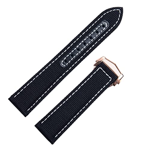 HSPTR Für Omega Gurt 300 AT150 Stoffleder Aqua Terra 150 Watchband -Bereitstellungsschnalle 20mm 22mm Nylon Canvas Watch Band(Blk Rose buckle,20mm) von HSPTR