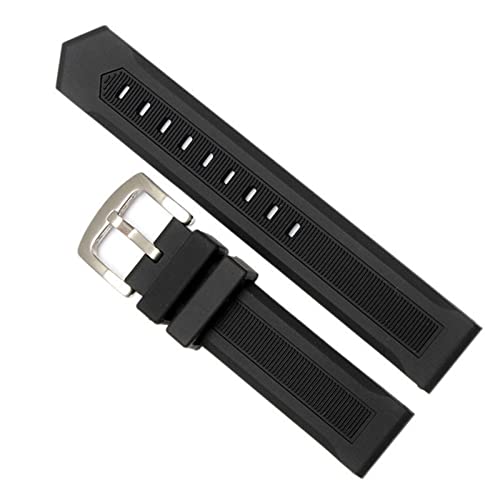 HSPTR Für jede Uhr 20mm 22 mm 24 mm schwarzer Gummi -Uhrband -Wasserdichte weicher Uhrengurt Silikon Armband Bracele Edelstahlverschluss(Black black clasp,20mm) von HSPTR