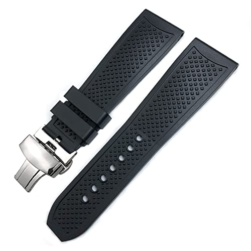 HSPTR Gummi-Uhrenarmbänder 22 mm 23 mm 24 mm für CALIBRE DE CARTIER TANK SOLO SANTOS DE Wasserdichtes Silikon-Uhrenarmband(Black Fold Buckle,23mm) von HSPTR