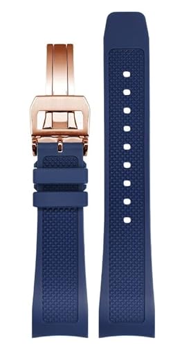HSPTR Gummi-Uhrenarmband 22 mm für Iwc IW390502 IW390209 Armband Faltschließe gebogenes Ende Armbanduhren Gürtel(Blue-rose-fold) von HSPTR