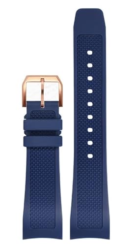 HSPTR Gummi-Uhrenarmband 22 mm für Iwc IW390502 IW390209 Armband Faltschließe gebogenes Ende Armbanduhren Gürtel(Blue-rose-pin) von HSPTR
