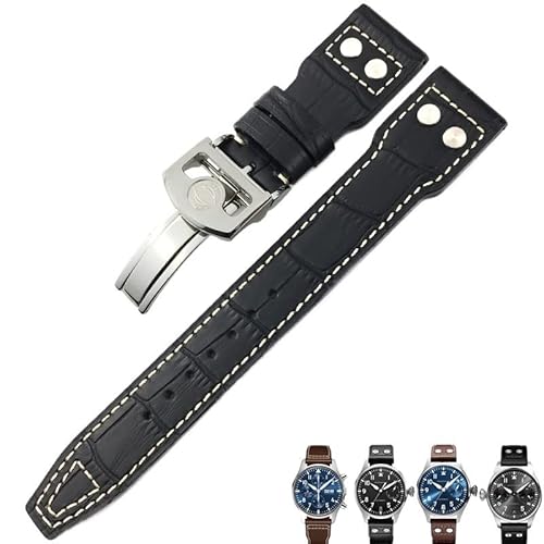 HSPTR Italienisches Rindsleder-Uhrenarmband für IWC PILOT Mark PORTUGIESER PORTOFINO Uhrenarmbänder 20mm 21mm 22mm(Black white 3,22mm) von HSPTR
