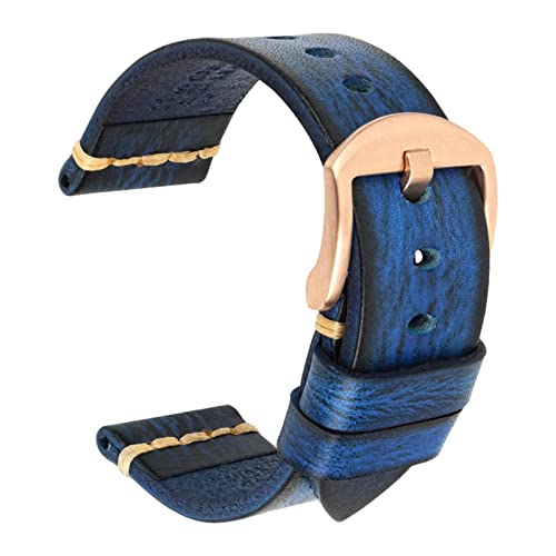HSPTR Maikes Echtes Leder Armband Für Galaxy Uhr Band 20mm 22mm 24mm Uhr Band Tissote Timex Omega Handgelenk armbänder(Deep Blue-Roes,22mm) von HSPTR
