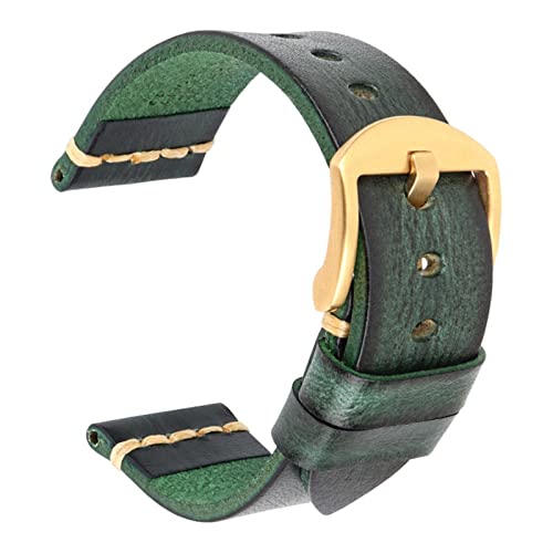 HSPTR Maikes Echtes Leder Armband Für Galaxy Uhr Band 20mm 22mm 24mm Uhr Band Tissote Timex Omega Handgelenk armbänder(Field Green-Gold,24mm) von HSPTR