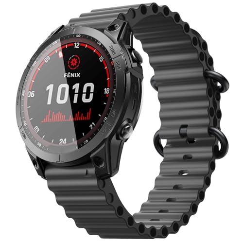 HSPTR Uhrenarmband für Garmin Fenix 8X/6X Pro, 26 mm Ozean-Silikon-Sportuhrband für Fenix 5X, Fenix 5X Plus, Fenix 7X, Instinct 2X Quatix 6X, Quatix 7X, Enduro 2, Tactix Delta, Einheitsgröße von HSPTR