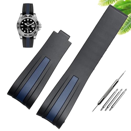 HSPTR Wasserdichtes Gummi-Silikon-Armband, passend für Herren-Uhrenzubehör mit 20 mm und 22 mm Faltschließe(Blue without buckle,22mm) von HSPTR