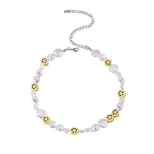 SmileFace Perlen-Choker-Halskette, niedliche Choker-Halskette für Frauen, niedlicher Schmuck, verstellbare Kette, Schmuck, unregelmäßige Perlen, süßer Sommer-Halsband, Y2K Halsband, süße Halsbänder von HSQMA