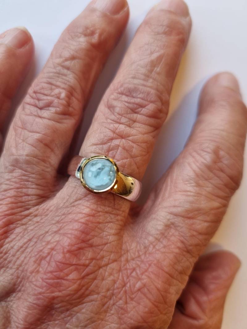 Ring Aus Sterlingsilber Mit Aquamarincabochon von HSSSchmuckSchmiede