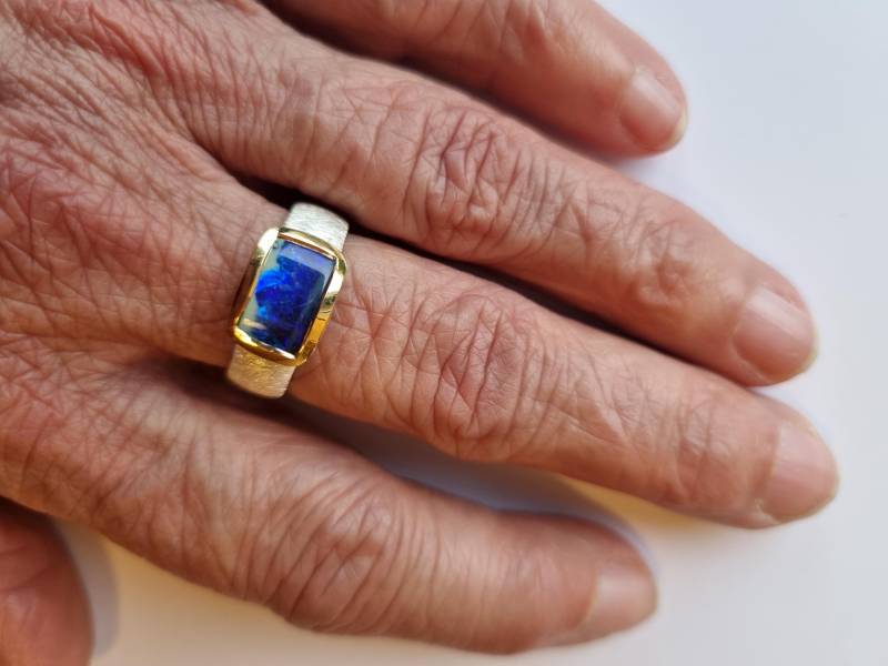 Ring Aus Sterlingsilber Mit Boulderopal, Teilvergoldet von HSSSchmuckSchmiede