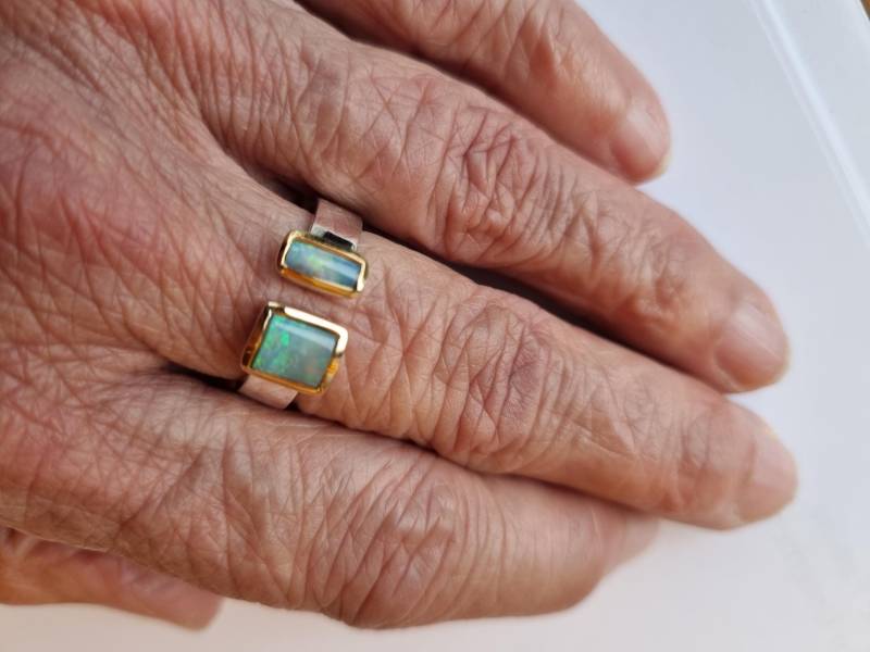 Ring Aus Sterlingsilber Mit Boulderopalen, Teilvergoldet von HSSSchmuckSchmiede