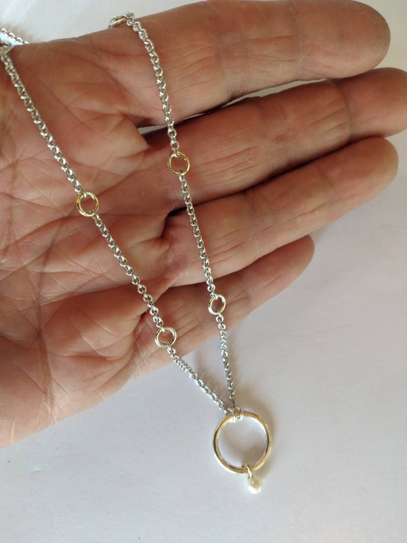 Silberne Ankerkette Mit Ösen in Silber Und Gold Plus Perle von HSSSchmuckSchmiede