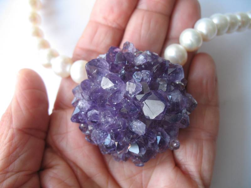 Wechselmechanik Schloss Amethystkristalle in Sterlingsilberfassung von HSSSchmuckSchmiede