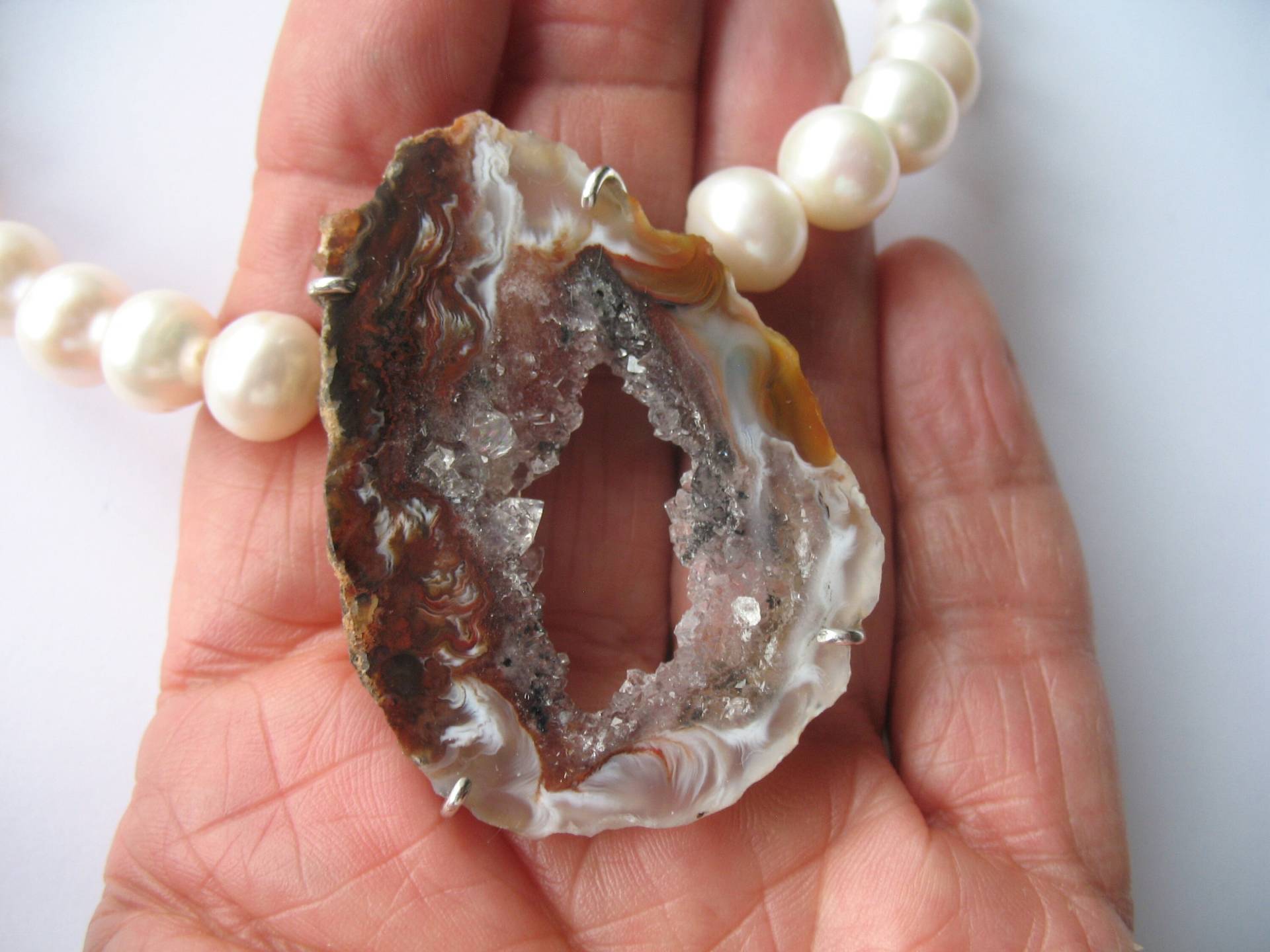 Wechselmechanik Schloss Flammenachat-Scheibe in Silber Gefasst von HSSSchmuckSchmiede