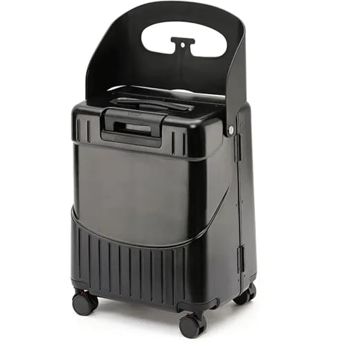 HSTBLEOO Aufsitzgepäck for Kinder – Abschließbarer Handgepäckkoffer mit Sitz und 4 Spinner-Rädern for die Reise(Black) von HSTBLEOO