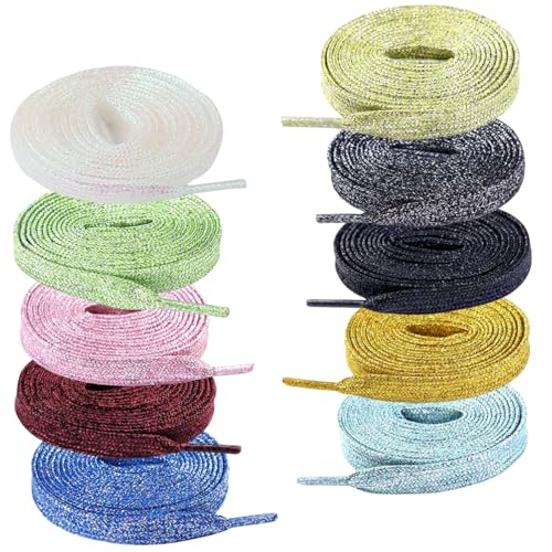 HSTWODE 1 Paar Schnürsenkel, 8mm Breit Flache Schnürsenkel glitzer schnürsenkel für Turnschuhe, Sport, Laufen, Erwachsene & Kinder (Weiß, 140cm) von HSTWODE