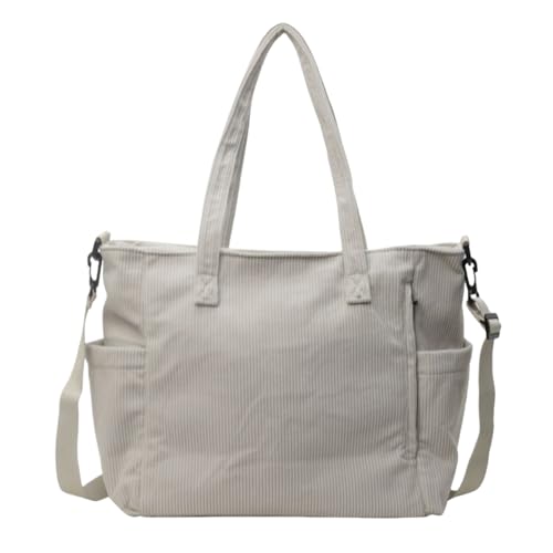 HSTWODE 1 Stück Cord Tasche Damen Shopper Tasche Damen Umhängetasche Schultertasche Crossbody Bag mit Verstellbarem Schultergurt Groß für Arbeit Schule Gym Pendeln Einkaufen Reisen (Weiß) von HSTWODE