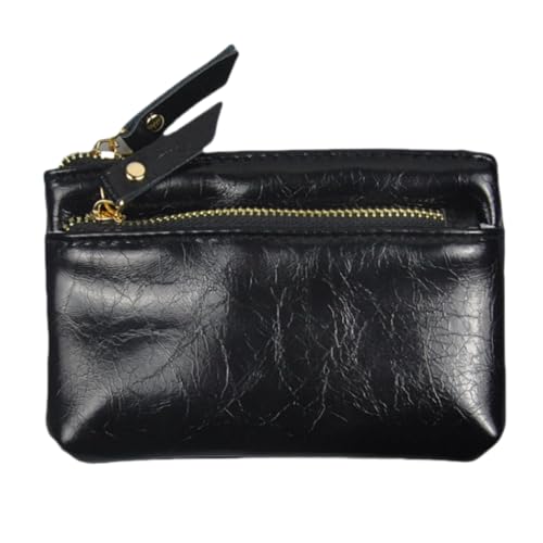 HSTWODE 1 Stück Geldbörse Damen klein Leder 13,5cm×9cm, 3 Farben Kleines Portemonnaie Mini Kurzer,Damen Geldbeutel mit Zipper Münzfach Brieftasche, Doppelter Reißverschluss Geldbörse Damen (Schwarz) von HSTWODE